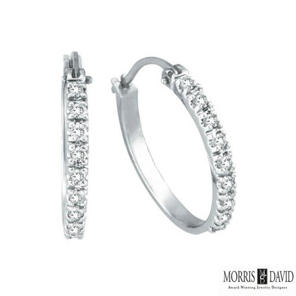 0.50 CT Natural Diamond Hoop Earrings G SI set in 14K White...